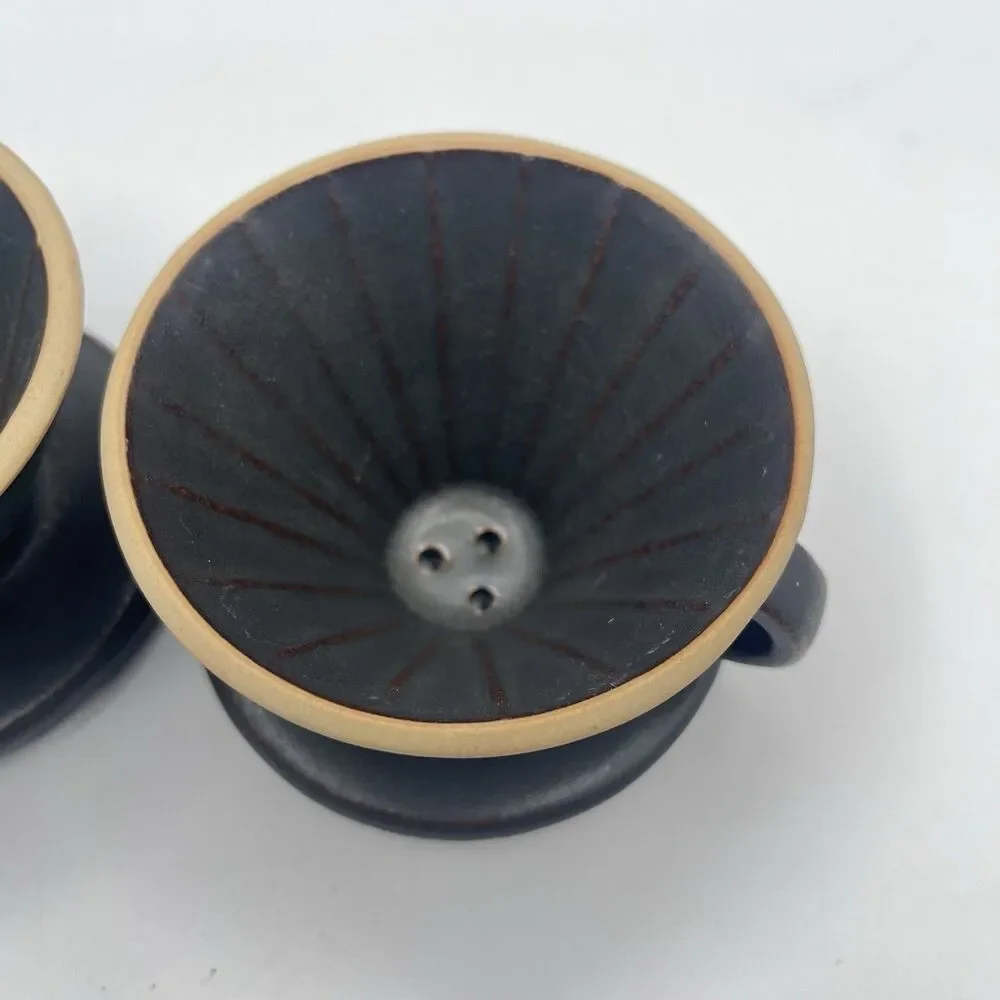 Stoneware Pour Over Drip Coffee Holder, Handmade, Thick Pottery - Set 2
